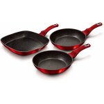 Burgundy set de 2 poles  frire 1 grill induction 20 - 24 - 28cm aluminium, antiadhsif rouge - berlinger ...
