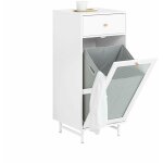 Armoire  linge meuble bas de salle de bain avec 1 tiroir, 1 porte en verre et panier  linge amovible ...