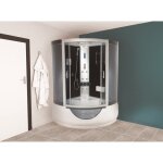 Zen - cabine bain douche hydromassante faro - avec silicone - 1 / 4c 135cm - gris - ondee
