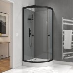 Aurlane - cabine de douche 1 / 4 de cercle 90x90x215 / 230 cm - fonds gris profils noir mat - foggy