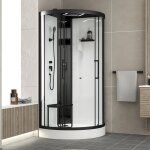 Aurlane - cabine de douche 1 / 4 de cercle 95x95x218 cm - fonction hammam, jets hydromassants, led et ...