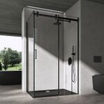 Doporro cabine de douche en angle porte coulissante verre de s�curit� transparent 8mm avec rev�tement ...