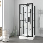 Aurlane - cabine de douche carr�e 80x80x213 cm - porte pivotante - fond blanc et profil�s noir mat - ...