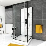 Aurlane ? cabine de douche carr�e 80x80x230cm ? verre tremp� 5mm ? aluminium laqu� noir ? douche de t�te ...