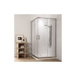 Cabine de douche carr�e en verre 2 portes + 2 panneaux fixes 90x90 transparent