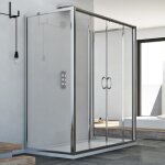 Cabine de douche en forme u coulissante verre transparent h 185 mod. replay trio 2 portes 90x140x90 cm ...