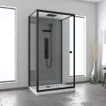 Aurlane - cabine de douche hydromassante 110x80 receveur bas - fond gris et profil�s noir mat - grey ...