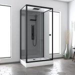 Aurlane - cabine de douche hydromassante 110x80x215 cm - fond gris et profil�s noir mat - grey style
