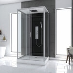 Aurlane - cabine de douche hydromassante 110x80x215 cm - fond noir et profil�s gris - black style