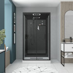 Aurlane - cabine de douche hydromassante 115x90x218 cm - porte coulissante - fonds & profils noir mat ...