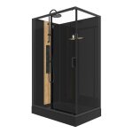 Cabine de douche hydromassante rectangulaire avec bambou - installation rversible - noir mat - l120 ...
