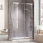 Cabine de douche rectangulaire � fermeture angulaire. 2 portes coulissantes et 2 panneaux fixes. verre ...