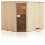 Desineo - cabine de sauna d'angle 144x144x199 avec poêle à commande déportée Desineo - cabine de sauna d'angle 144x144x199 avec poêle à commande déportée