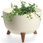Cache - pot de fleurs sur pieds avec support de fleurs 33 cm bol rond cr�me - kadax