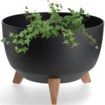 Cache - pot de fleurs sur pieds avec support de fleurs 33 cm bol rond noir - kadax