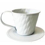 Cache pot en m�tal blanc en forme de tasse
