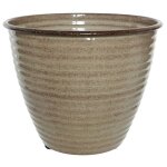 Cache - pot rond en acier émaillé taupe amy - Ø 37 x 30 cm - jardideco Cache - pot rond en acier émaillé taupe amy - Ø 37 x 30 cm - jardideco