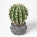 Homescapes - cactus artificiel 'echinocactus grusonii' en pot en ciment sculpt 38 cm