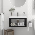 The living store cadre de lavabo de salle de bain mural noir 59x38x31 cm fer - meuble de salle de bain ...