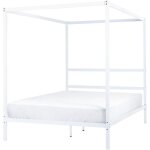 Beliani - cadre de lit  baldaquin double avec lattes 140 x 200 cm en mtal blanc lestards