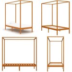 Cadre de lit � baldaquin sans matelas bois massif 90x200 cm - cadre de lit - lit � baldaquin - lit double ...