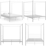 Cadre de lit  baldaquin sans matelas blanc 160x200 cm mtal - lit  baldaquin - cadre de lit - lit double ...