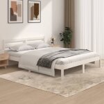 Cadre de lit bois de pin massif 150x200 cm blanc trs grand