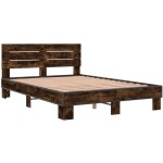 Cadre de lit ch�ne fum� 140x190 cm bois d'ing�nierie et m�tal