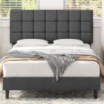 Yaheetech - lit double rembourr� avec t�te de lit r�glable en hauteur, cadre de lit capitonn� avec sommier ...