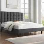 Yaheetech - lit double rembourr� avec t�te de lit r�glable en hauteur, cadre de lit capitonn� avec sommier ...