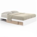 Idmarket - cadre de lit double salem avec rangements et sommier 140 x 190 cm blanc et faon htre
