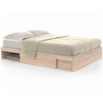 Cadre de lit double salem avec rangements et sommier 140 x 190 cm fa�on h�tre