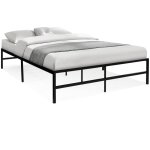 Cadre de lit double tulsa 140x190 cm sommier plateforme en m�tal noir 35 cm