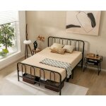 Costway - cadre de lit m�tal 160x200cm avec 9 pieds pour adulte simple double, sommier plateforme avec ...