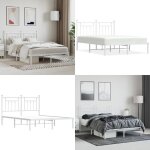 Cadre de lit m�tal sans matelas et t�te de lit blanc 140x200 cm - cadre de lit - lit double - lit metal ...
