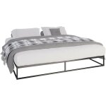 Cadre de lit en m�tal scala sommier � lattes int�gr�es noir 200x200x25 cm