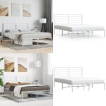 Cadre de lit mtal sans matelas et tte de lit blanc 140x190 cm - cadre de lit - lit double - lit metal ...