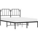 Cadre de lit m�tal avec t�te de lit noir 140x190 cm