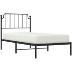Cadre de lit m�tal avec t�te de lit noir 90x200 cm