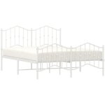 Cadre de lit mtal sans matelas et pied de lit blanc 140x190 cm vidaxl