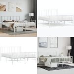 Cadre de lit mtal sans matelas et pied de lit blanc 140x190 cm - cadre de lit - lit double - lit metal ...