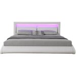 Concept - usine - cadre de lit en pu blanc avec led int�gr�es - 160x200cm brixton