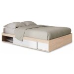 Idmarket - cadre de lit double salem avec rangements et sommier 140 x 190 cm faon htre et blanc