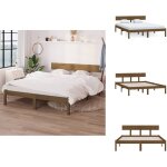Cadre de lit sans matelas marron miel bois massif 120x200 cm - cadre de lit - lit double - lit en bois ...