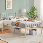 Yaheetech - cadre de lit simple en mtal 90x190 cm pour adultes grande espace en lattes blanc