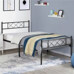 Yaheetech - cadre de lit simple lit en m�tal pour adultes grande espace en lattes moderne 90x200 cm noir ...