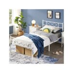 Yaheetech - cadre de lit simple lit en m�tal pour adultes grande espace en lattes moderne blanc / 90x200cm ...