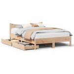 Vidaxl ? cadre de lit avec tiroirs 140x190 cm ? bois de pin massif ? sommier � lattes ? 2 tiroirs avec ...