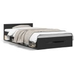 Cadre de lit avec tiroir noir 90x190 cm bois d'ingnierie