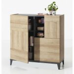 Abitare - armoire 120 cm chne et gris avec 3 portes et 1 compartiment avec deux tagres en verre - ...